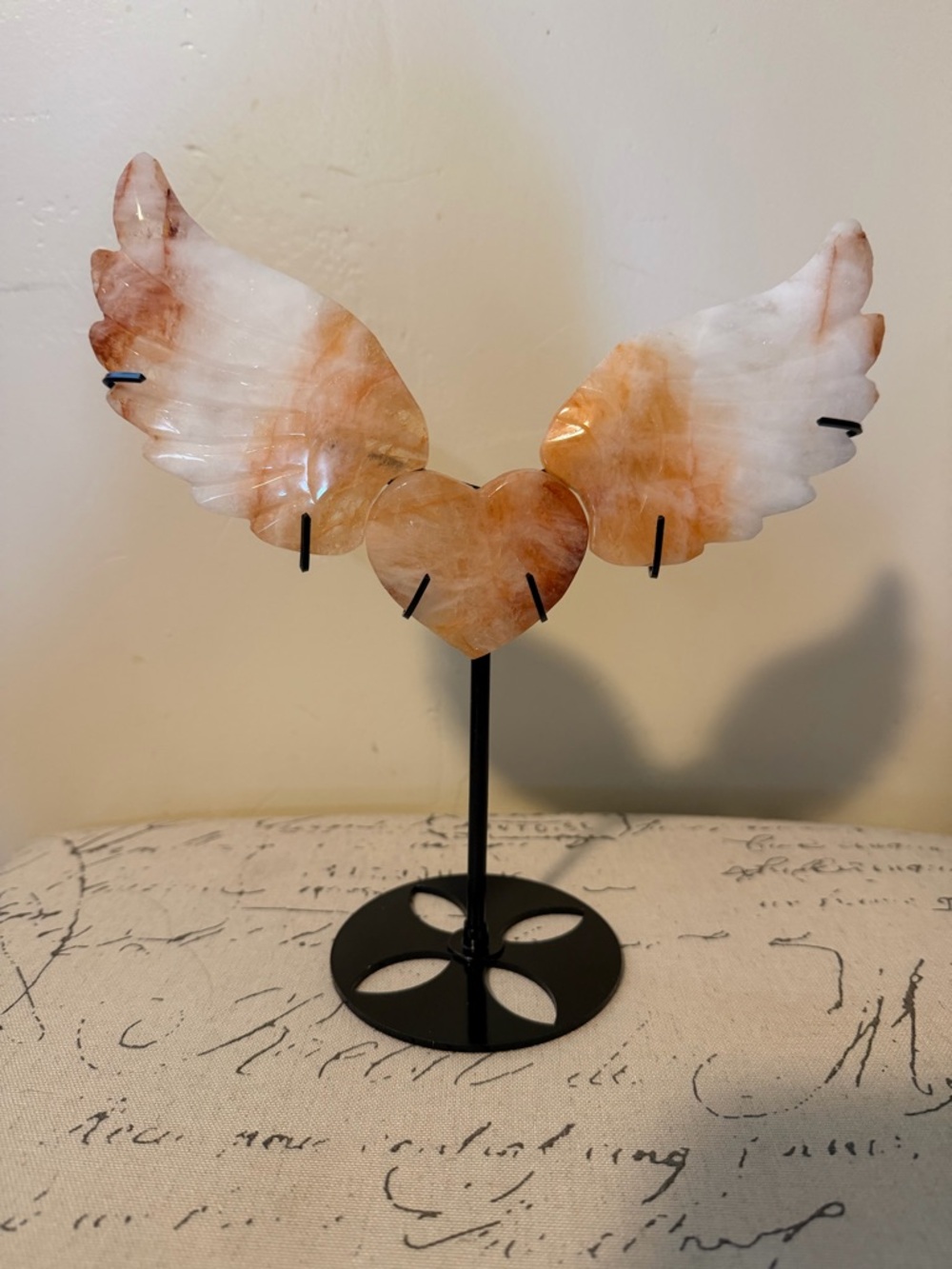 Carved Fire Quartz Angel Wing Heart Crystal Display..